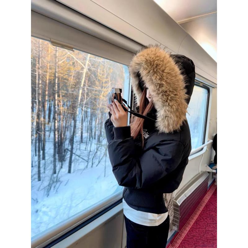 

Зимний меховой воротник пуховая хлопковая одежда женская короткая с капюшоном на талии ретро пикантная девушка высококлассное персонализированное пальто XL чёрный