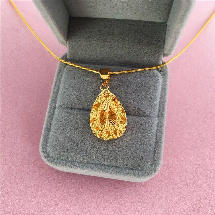 Vietnamese Gold Plated Peach Heart Necklace with Teardrop Pendant