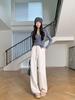 Aixuan White Wool Acetate Wide-Leg Pants: 2025 Autumn/Winter Women's Casual Draped Trousers
