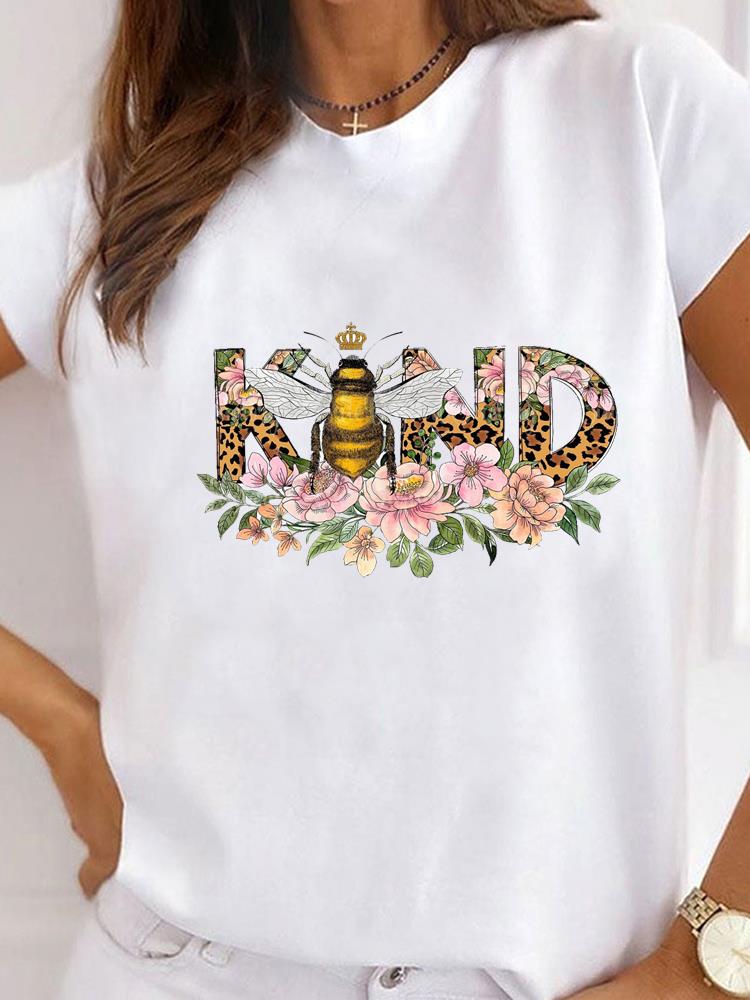 Women Clothes Bee Love Style Letter Clothing Print T Shirt Short Sleeve Summer Top Tee Basic Fashion Graphic T-shirt