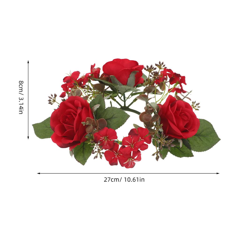 2Pcs Rose Rings Artificial Flower Wreaths with Greenery Garland Floral Pillar Centerpiece Wedding Home Party Table Decor