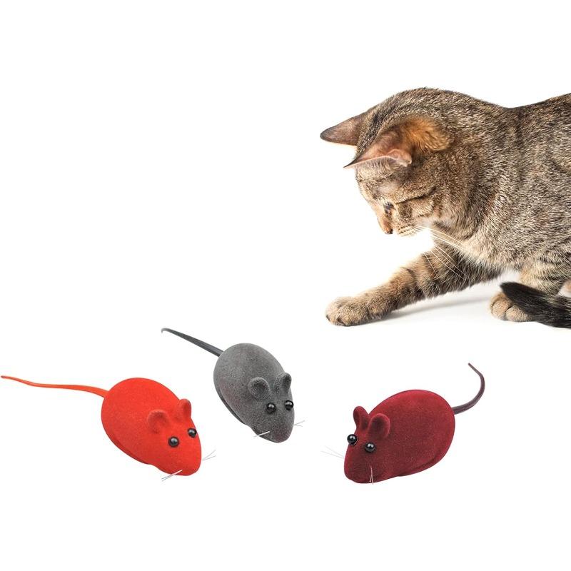 Andiker 3 Pcs Cat Mouse Toy, Flocking Squeaking Mouse Cat Toy Soft Small Cat Toys for Indoor Cats Interactive Cat Toy for Cats and Kitten To Catch