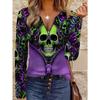 Women's Elegant Printed Zipper Long-sleeved Top, Stylish and Versatile for Autumn and Winter Casual and Office Wear, Machine Washable