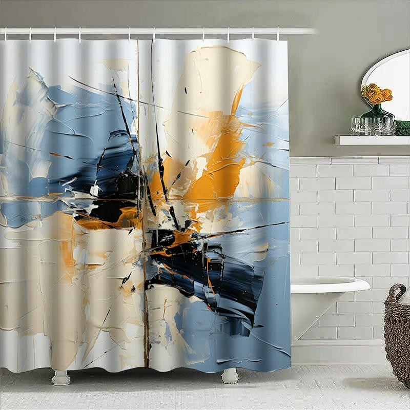 Abstract Art Print Shower Curtain Cream Blue White Black Gold Decorative Bathroom Window Fabric Panel For Home Living Room Or Be