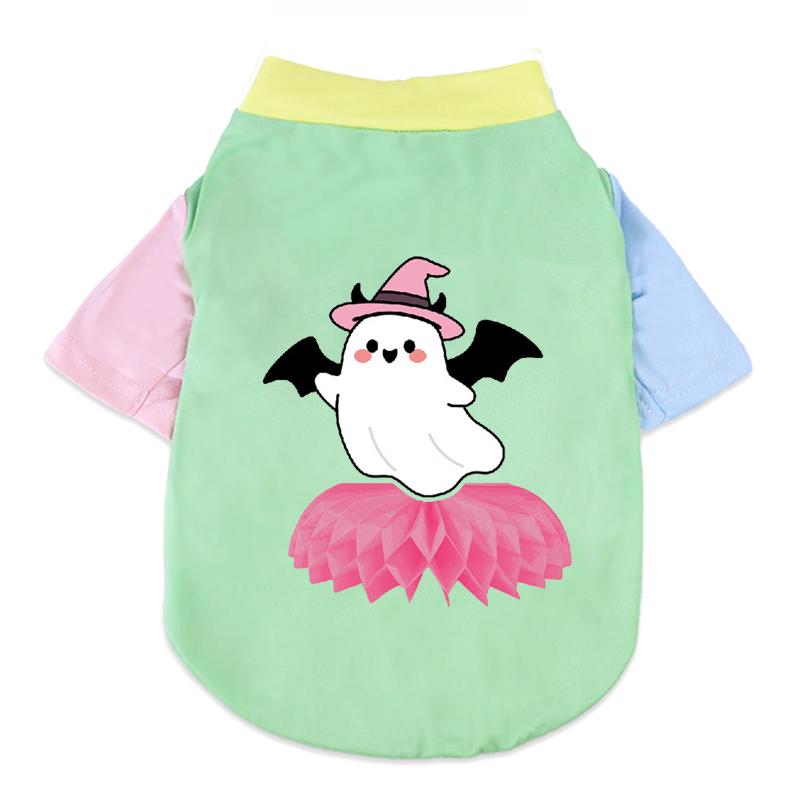 1 Pc Halloween Pet Shirts Cute Ghost Pumpkin Print T‑Shirt Cats & Dogs Costume Festival Apparel For Party Cosplay