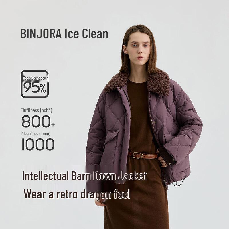 BINJORA Women's Short 95% Duck Down Parka with Detachable Fur Collar