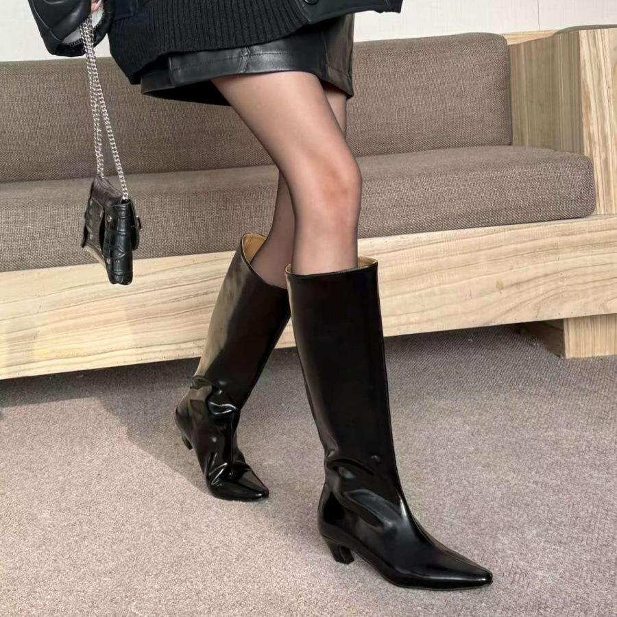 Long boots are thin but knee-length Ankara red stiletto cat and pointed high boots knight boots short boots