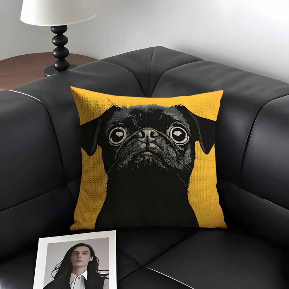 Dog Cute Cushion Cover Natural Linen Organic Fabric Double-Sided Printing Sofa Home Decor Gift Pillow Case