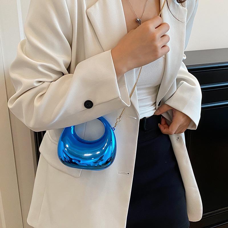 Women's Shiny Mini Crescent Chain Bag - Exquisite Lipstick & Coin Crossbody Purse