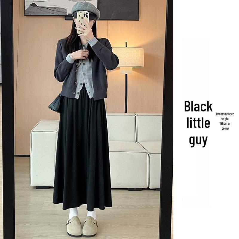 2026 Spring & Autumn Petite Gray A-line Glutinous Rice Skirt – Super Beautiful Thin Long Style for Women S (80-100 lbs)