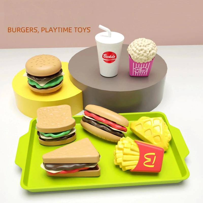 Cartoon Simulation Fast Food Toy Set Miniature Hamburger French Frie Kitchen Model Pretend Play Set Children Kids Education Gift