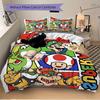 3pcs Super Mario Printed Quilt Set - Includes 1 Quilt Cover and 2 Pillowcases, Machine Washable - Suitable for All Seasons.F090