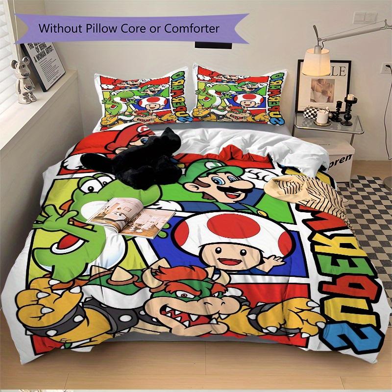 3pcs Super Mario Printed Quilt Set - Includes 1 Quilt Cover and 2 Pillowcases, Machine Washable - Suitable for All Seasons.F090