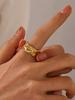 1 Piece Fashion 18K Gold Plated Stainless Steel Open Adjustable Ring Creative INS Pleated Texture Ring for Men and Women Zircon