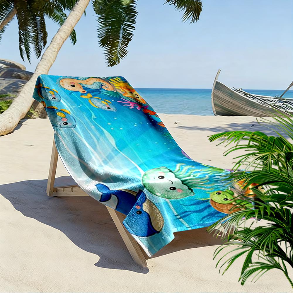 Cute Cartoon Sea Creatures Towel, Beach towel quick-drying for travel outdoor sports jogging beach and swimming