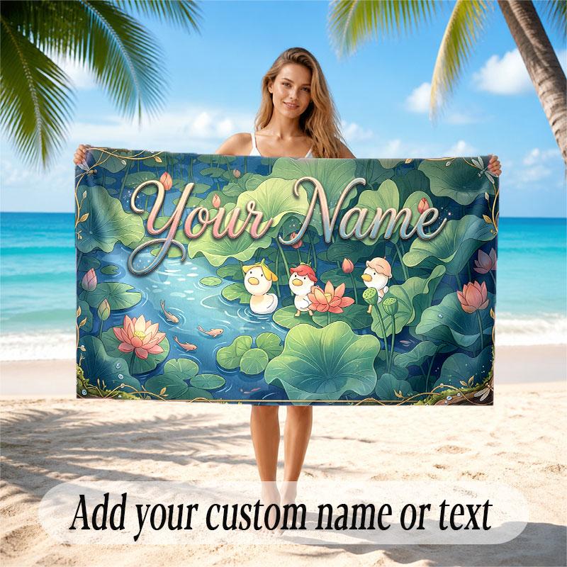 Floral Garden Theme Soft Beach Towel Personalized Custom Name Text Towel Portable for Beach Pool Travel