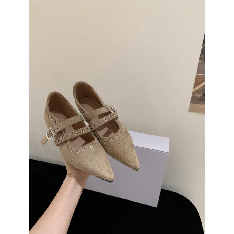 French 2025 spring and autumn new with skirt Mary Jane evening shoes inner height increase pointed suede single shoes women's shoes