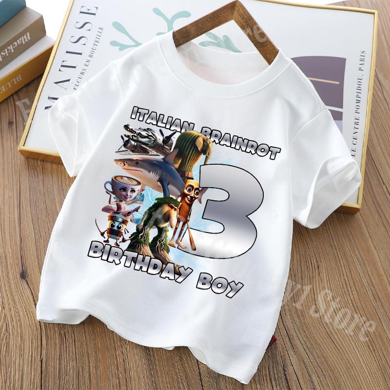 Tralalero Tralala Digit 1-9 T-shirt Boys Tungtung Sahur Brainrot Tees Child Summer Short Sleeve Birthday Tops Kids Clothes Gift