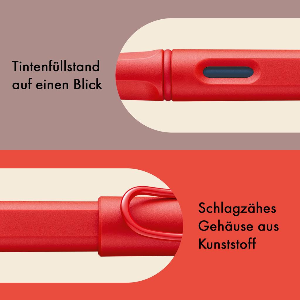 Lamy Safari Cosy Caneta de Tinteiro 020 Edição Especial uma caneta de tinteiro moderna com uma pega ergonómica e intemporal e um aparo de design médio, morango.