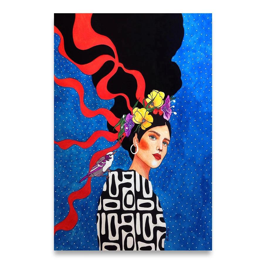 Vintage Abstract Girl Long Hair Flower Women Wall Art Canvas Painting Fashion Poster Wall Pictures For Living Room Home Decor