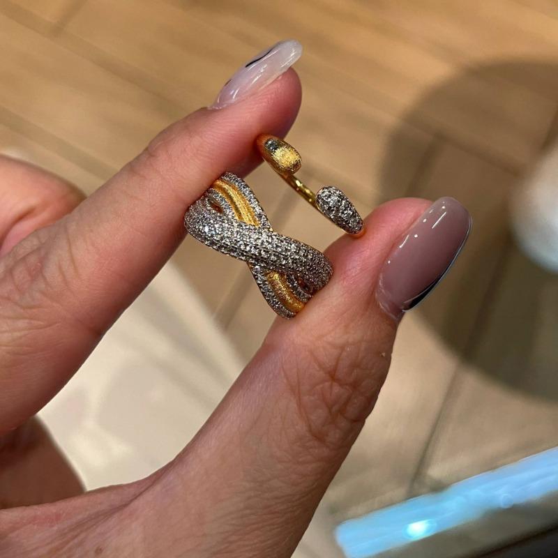 Creative Diamond Studded Wave Cross Brushed Female Ring Fashion High-quality Light Luxury Charm Rings for Women Banquet