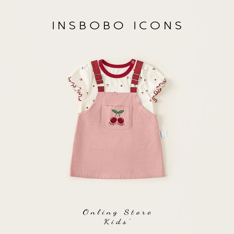 Insbobo Baby Summer Thin Suit Baby Girl s Suspender Skirt Two-piece Set Baby Clothes Western Style Fashionable Early Summer Wear Pink 110