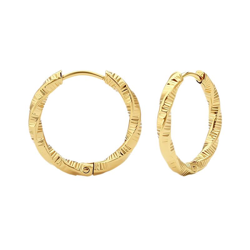 10Mm Gold Twist Textured Ear Buckle Women's New Light Luxury Large Earrings Premium Stainless Steel Earrings