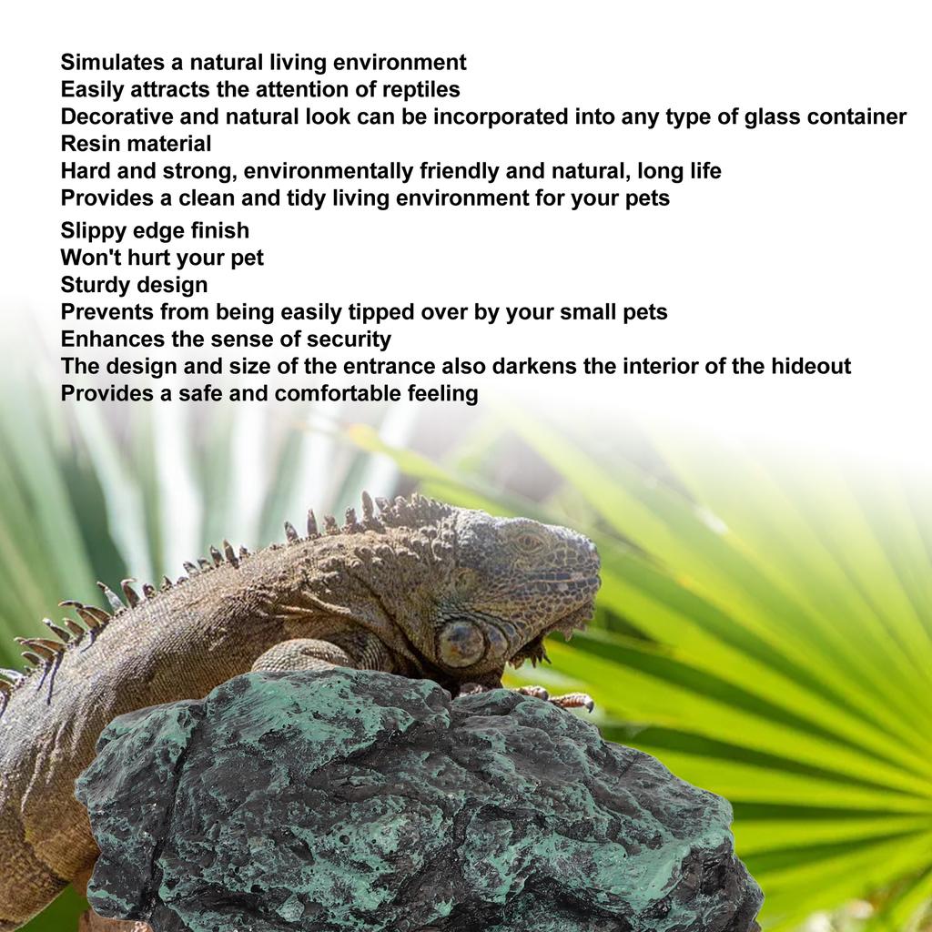 Reptile Rock Hide Cave Simulation Realistic Safe Comfortable Resin Rock Hideout for Terrarium Decoration Reptile Shelter Habitat