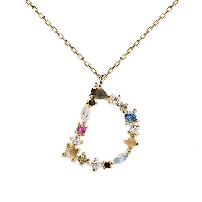 Colorful Zircon Alphabet Necklace: Women's European & American Design