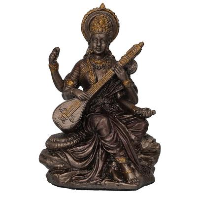 Idol bohyně Sarasvatí hrající na vínu - Sarasvatí Murti pro domácí chrám, púdžovní místnost, školní knihovnu jako dárek nebo dekoraci domova, školy