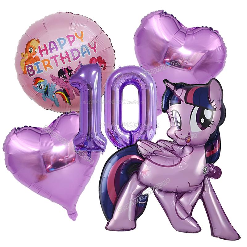 Beautiful My Little Ponys Girl Birthday Number Balloons Decoration Cute Cartoon Love Shape Round Balloons Set Party Supplies Kids Favor