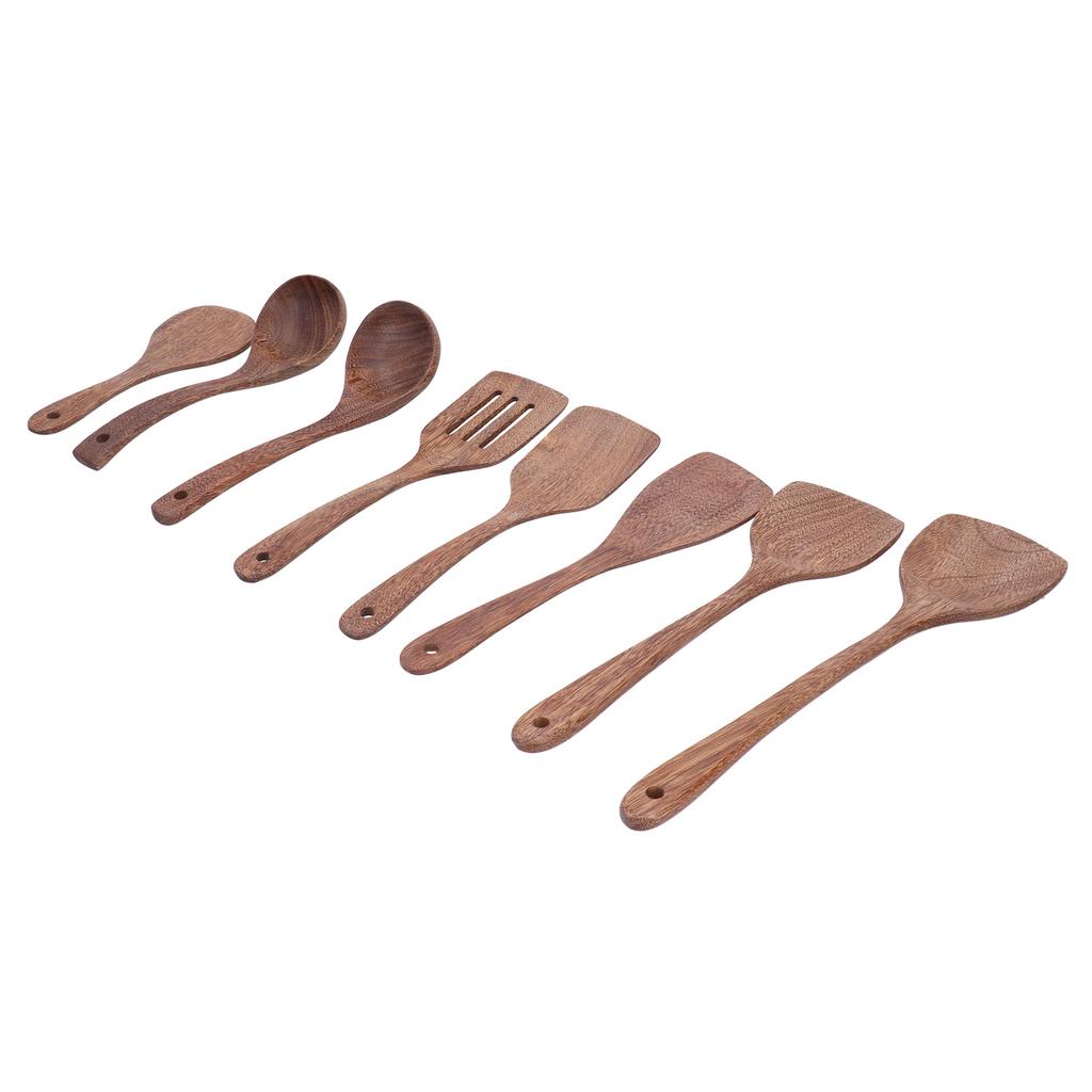 8Pcs Kitchen Tools Set Wooden Spatula Shovel Spoons Mixing Stirring Serving Utensils