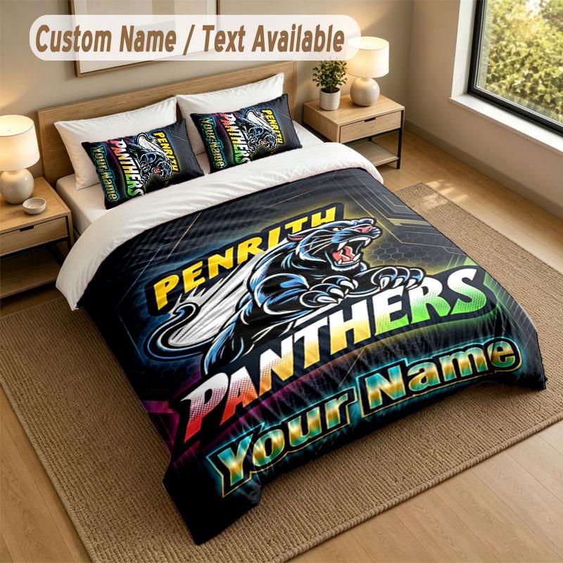Bedding Set 1 Duvet Cover 2 Pillowcases Penrith Panthers Print Soft Bed Linen Bedroom Decor