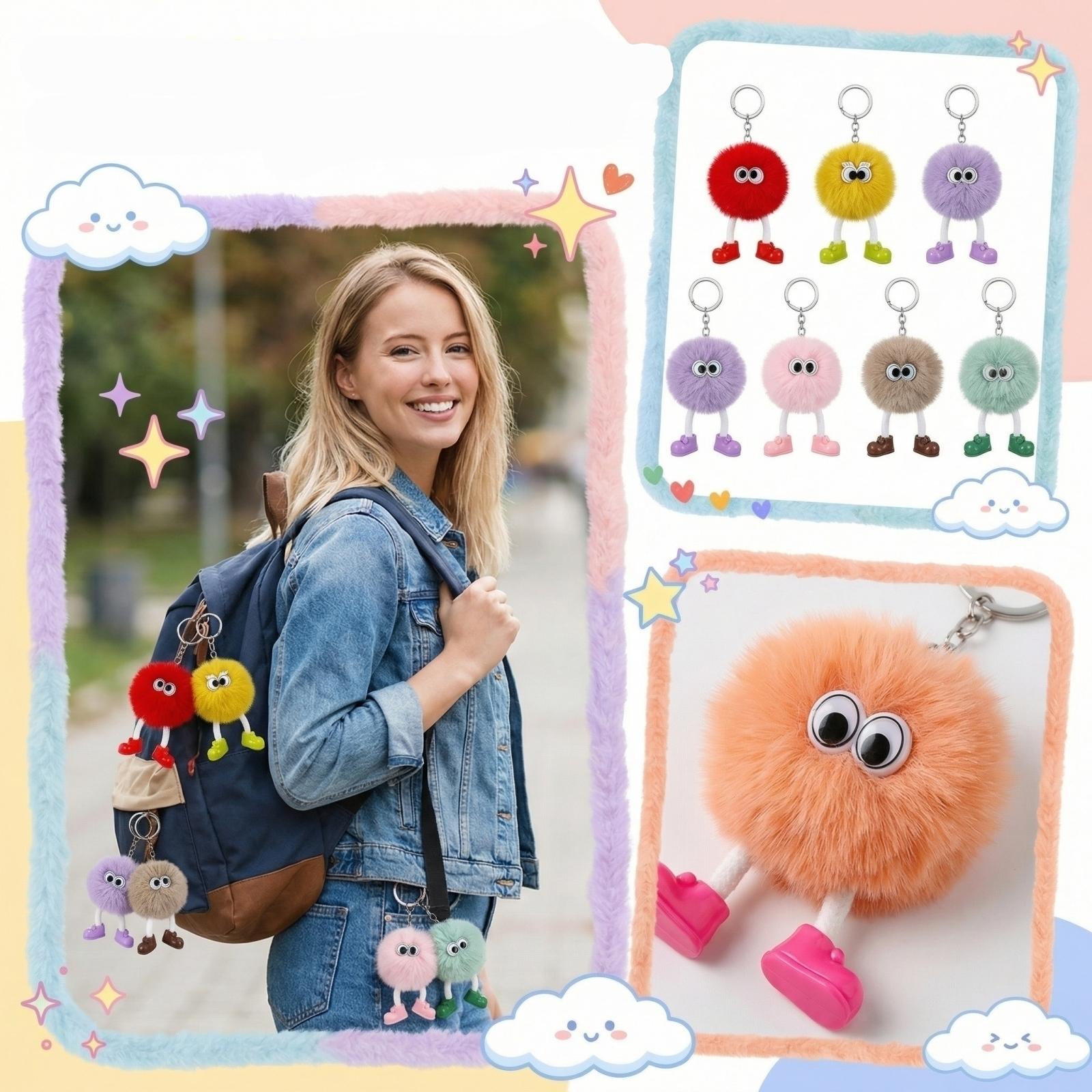 Adorable Plush Keychain, Cartoon Soft Plush Car Keychain, Pendant Design, A Must-have For Back-to-school .(Random Color) One Size