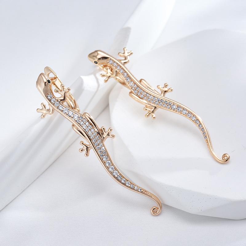 New Luxurious Lizard Drop Earring Personality Gothic Natural Zircon  Rose Gold Color Earrings Fashion Animal Jewelry