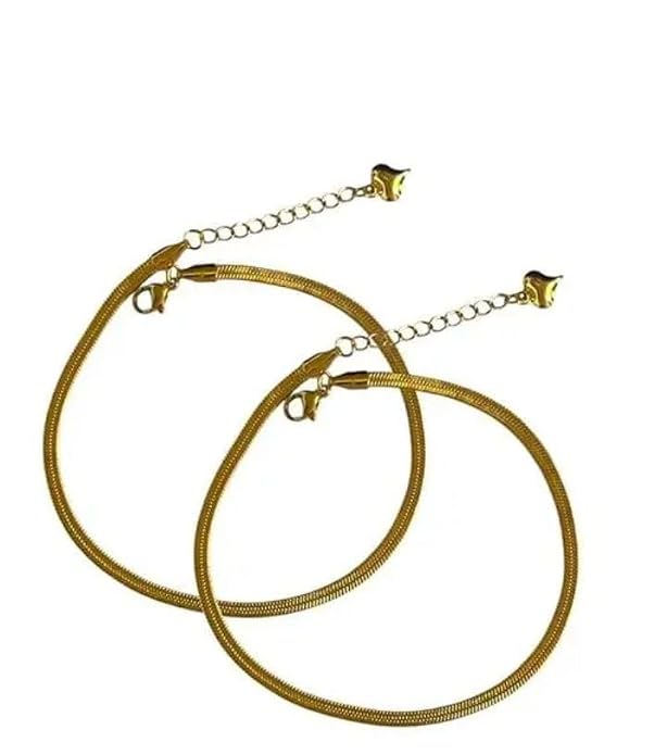 Heart Charm Anklet Silver Color Snake Chain Adjustable Gold Plated