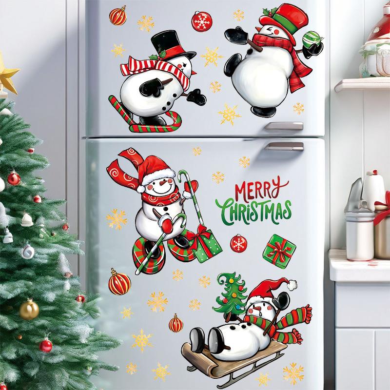 Merry Christmas glass window decoration sticker self-adhesive material white cartoon snowman gift home wall sticker