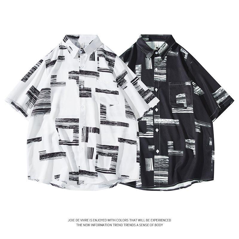Summer Retro Trendy Breathable Non-Iron Couple's Shirt with Printed Lapel