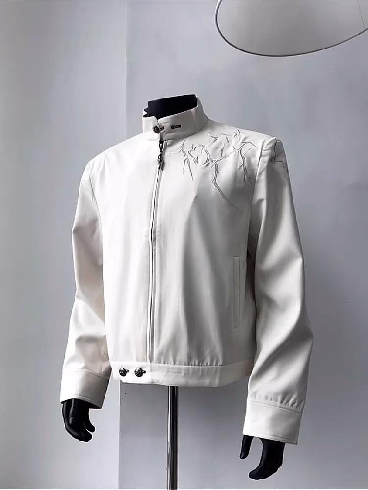 

Men s 2025 Trendy Spring/Autumn Stand Collar Jacket - Street Style in White/Black M білий
