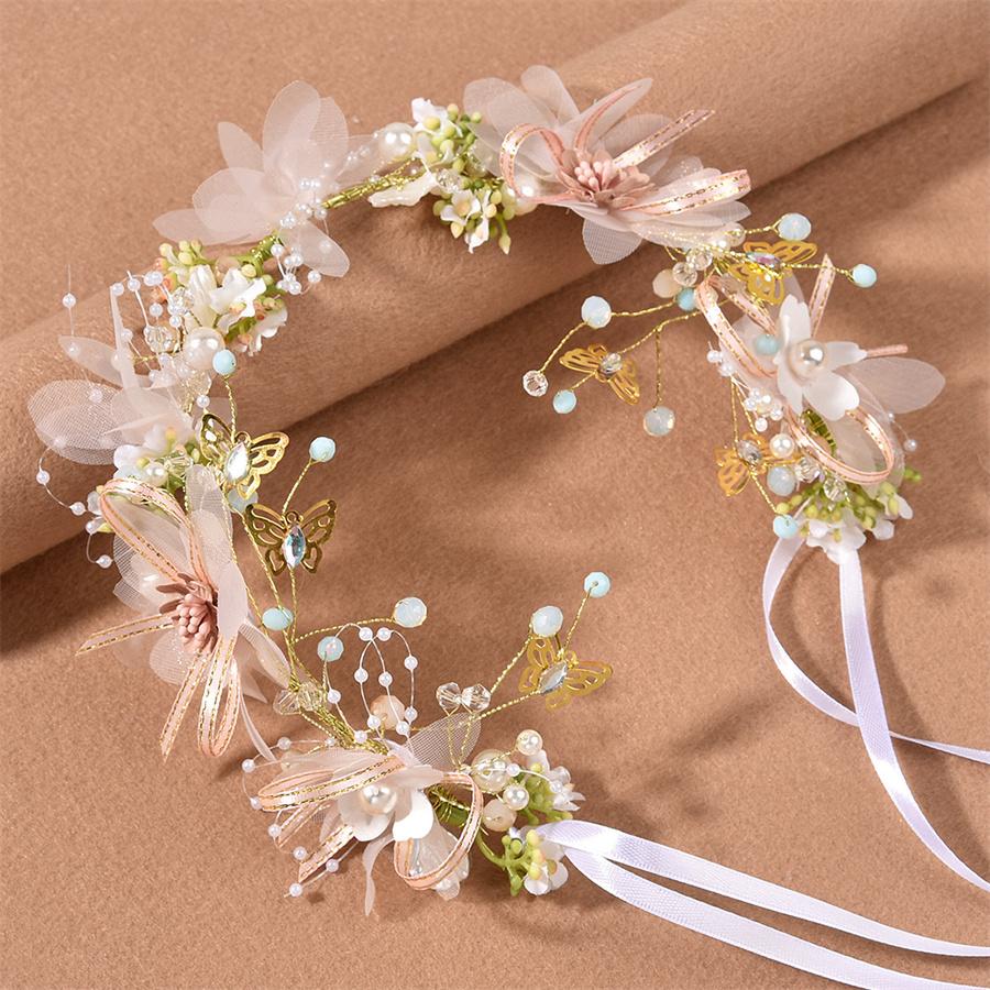 Neue Mode Imitierte Perlen Kronen Mädchen Braut Hochzeit Stirnband Floral Blumen Stirnband für Mädchen Erwachsene Böhmische Haaraccessoires