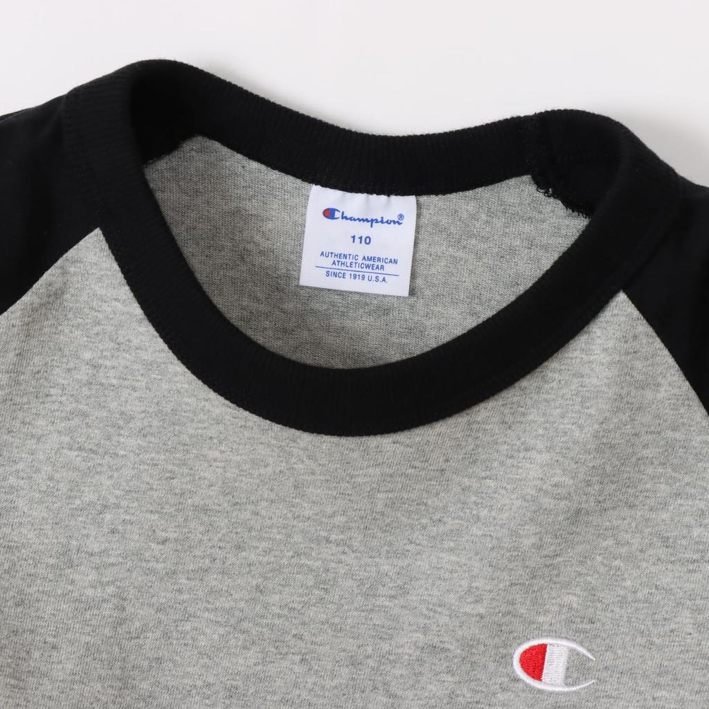 Champion Long Sleeve Crew Single Logo Raglan Long Sleeve O Gray X Size 140 Kids' T-Shirt, Neck, 100% Cotton, Embroidery, T-Shirt, CK-Y403, Black,