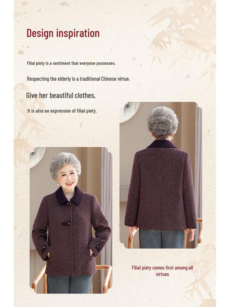 Grandma's New Spring Wool Coat for Elderly Women - Stylish Autumn and Winter Wear