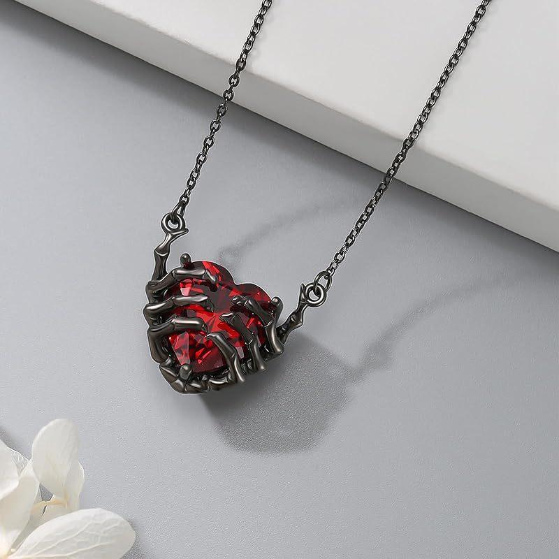 Retro Fashion Design Sense Exaggerated Punk Style Personality Dark Red Love Ghost Claw Pendant Necklace Men and Women
