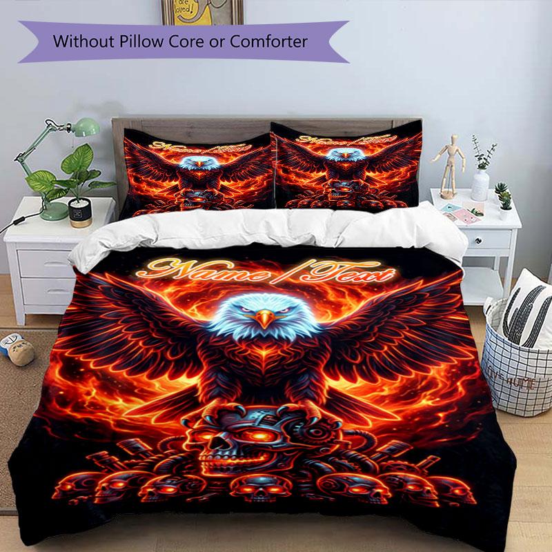 3PC Custom Name Eagle Power Symbol Bedding Set Printed Bedding Set Duvet Cover Closure Includes 1 Duvet Cover & 60 Pillowcases for Bedroom