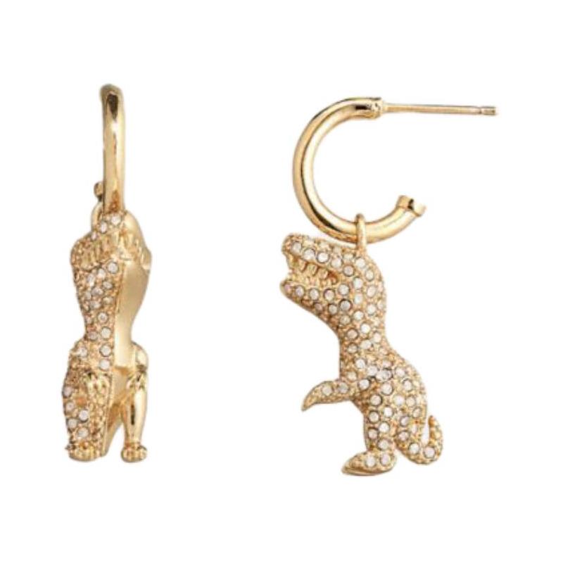 COACH Dinosaur shape design brass plated crystal sterling silver earrings women s gold