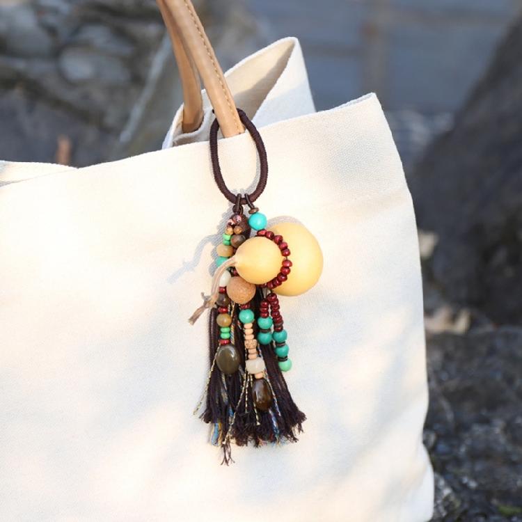 Portable Travel Keychain Designed with Lightweight Woven Gourd and Tassels Detail Handmade Keyring Accessory