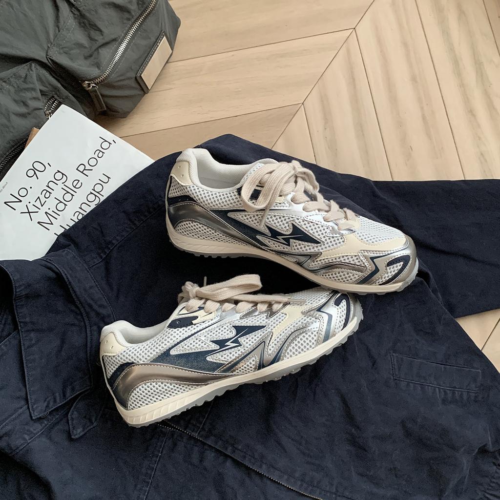 Grape mother same retro heightening mesh splicing lightweight lacing sports versatile casual shoes women's platform German training shoes