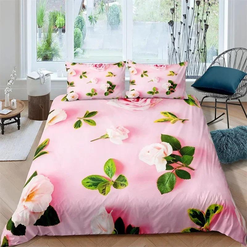 Set Biancheria da Letto Stampato Singolo Lato, Copripiumino Animali Piante Fiori Foglie Copri Piumino Cuscini Copriletti Comodi