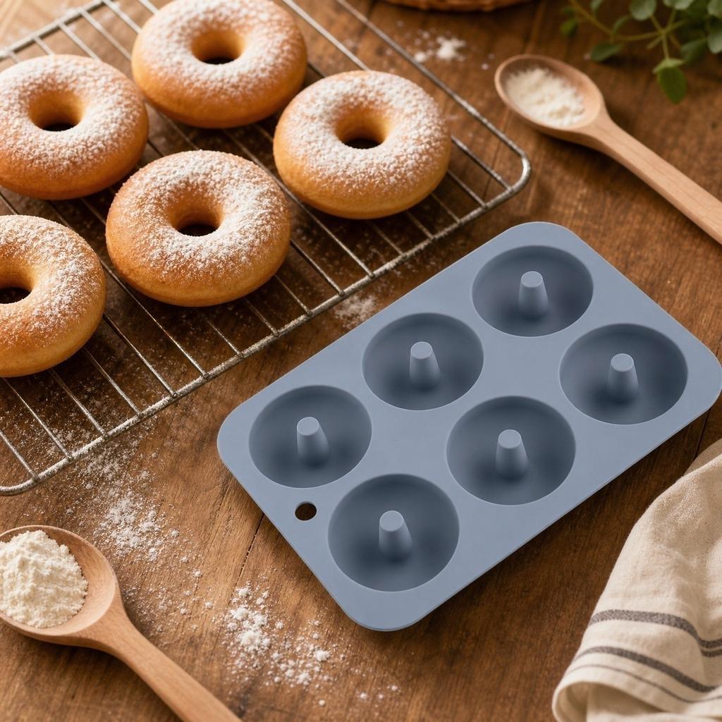 Stampo in Silicone per Ciambelle a 6 Cavità Antiaderente per Biscotti Fatti in Casa, Pasticcini e Dolci Utensile da Cucina Flessibile Resistente al Calore