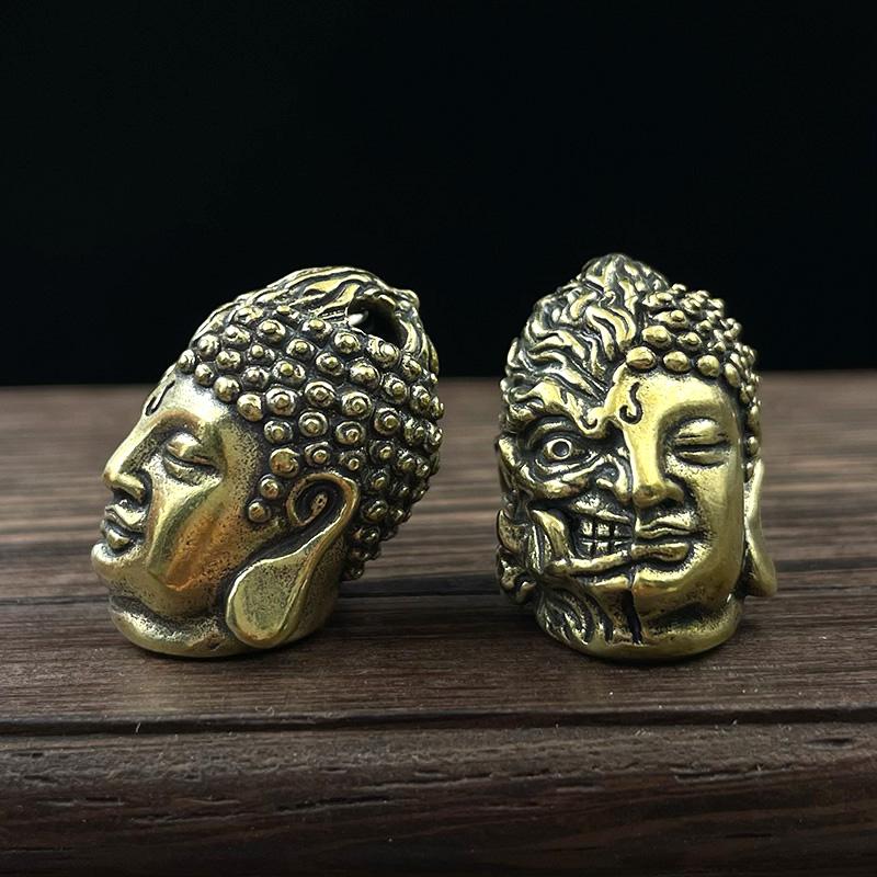 Brass Half Devil Half Buddha Face Knife Bead Diy Umbrella Rope Edc Paracord Bracelet Accessories Woven Lanyard Pendant Religious